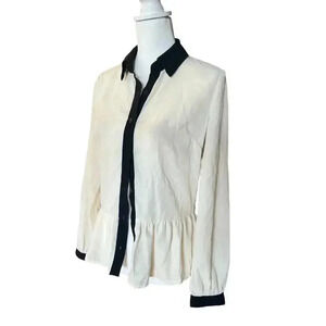 ONE CLOTHING sheer cream  black trim blouse womens size small colquette